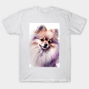 A Cute Watercolor of a Pomeranian Dog with Purple Accents T-Shirt